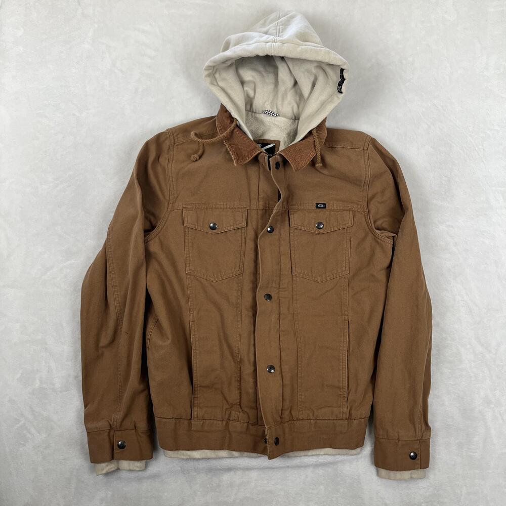 Vans Jacket Mens Medium Brown Canvas Hooded Lined AV78 Bomber Skateboarding